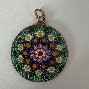 🇮🇹Venice Murano MILLEFIORI Glass Mosaic Gold over 925 SILVER Pendant🇮🇹